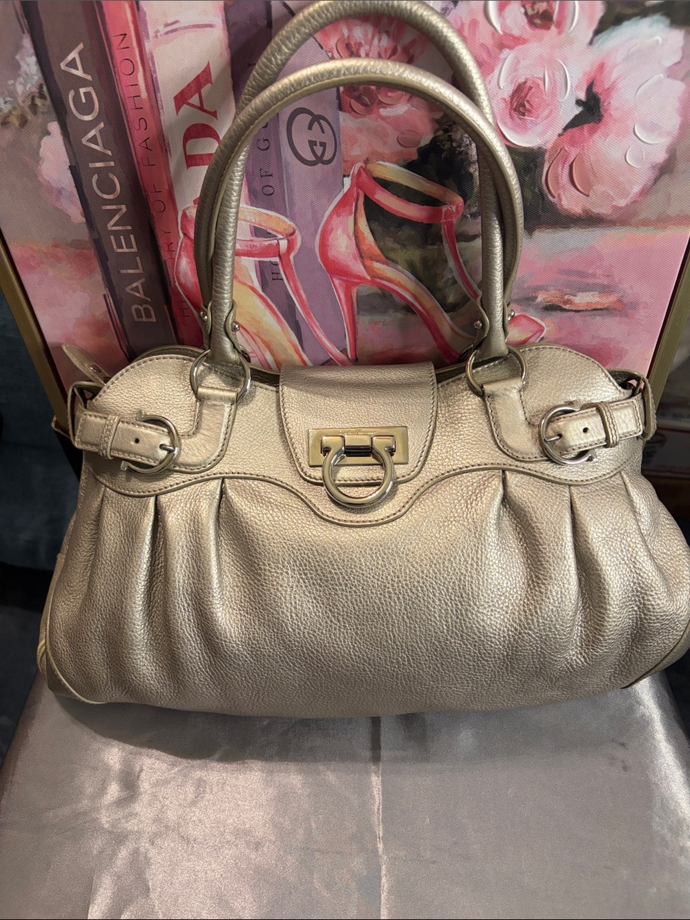 Salvation Ferragamo metallic grey shoulder bag